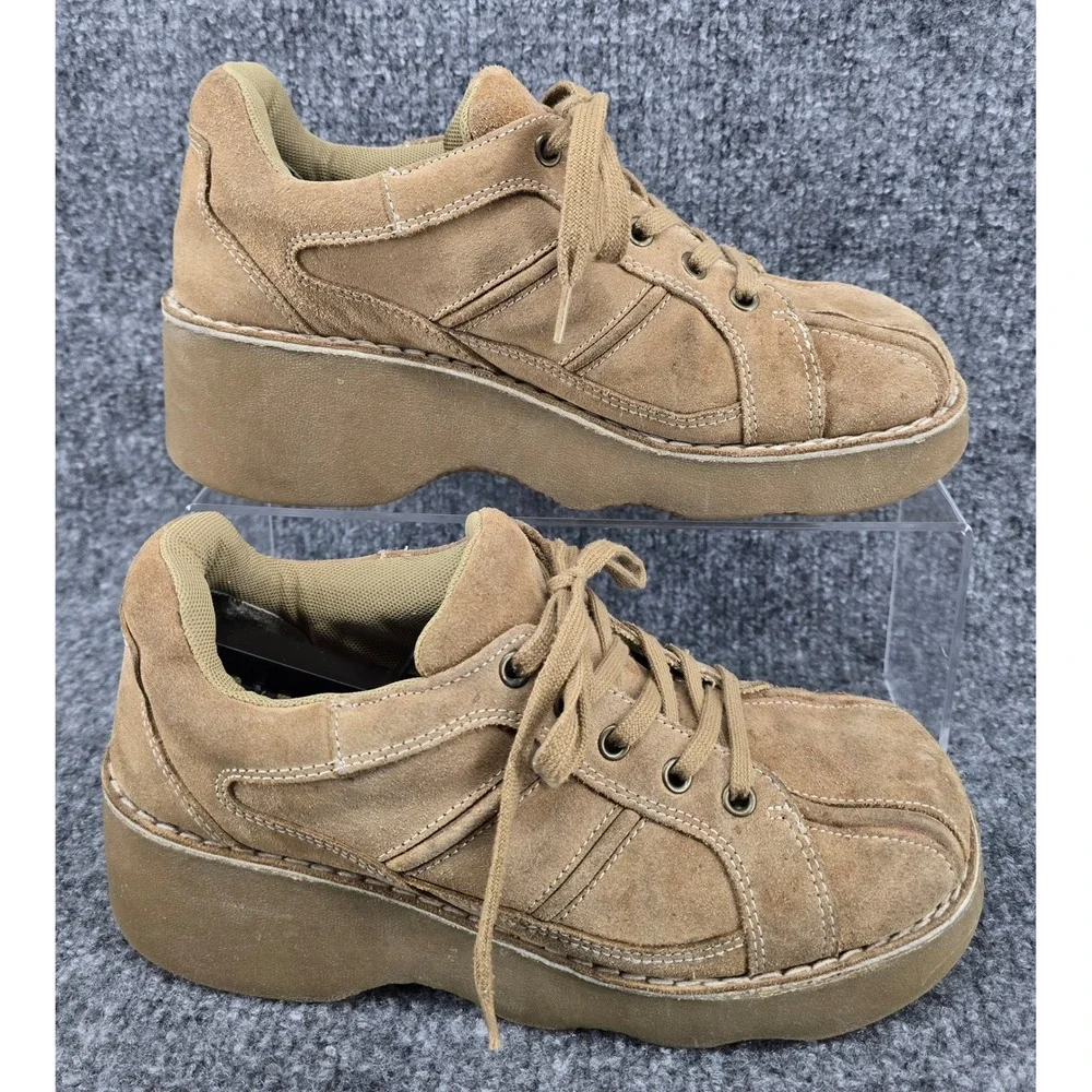 Vintage Report Nora Platform Sneakers Womens 8.5 Tan Suede Y2K Chunky Grunge